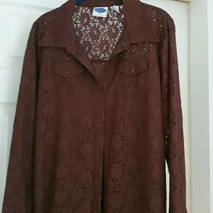 Chocolate lace long sleeve blouse